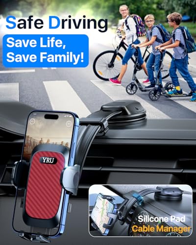 YRU [2026 Ultimate Car Phone Holder Mount [Bendable & Adjustable Aluminum Arm] Cell Phone Holder for Car Dashboard Windshield Phone Stand for iPhone 17 16 15 14 Pro Max Samsung Pickup Truck,Tomato Red - color: Tomato Red