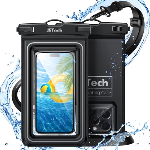 JETech IPX8 Waterproof Phone Pouch, Floating Dry Bag, Black, 2-Pack | Touchscreen Compatible, Fits up to 7", for iPhone 17e/17/16/15/14 Series, for Galaxy S26/S25 Ultra, for Pixel 10 Series