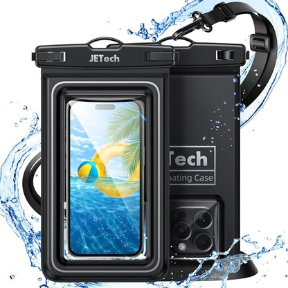 JETech IPX8 Waterproof Phone Pouch, Floating Dry Bag, Black, 2-Pack | Touchscreen Compatible, Fits up to 7", for iPhone 17e/17/16/15/14 Series, for Galaxy S26/S25 Ultra, for Pixel 10 Series