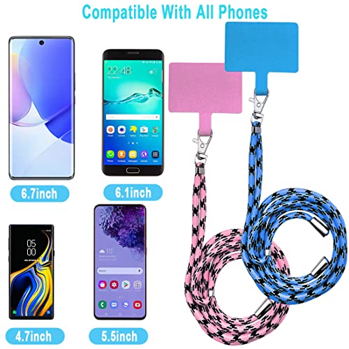 4 Pack Universal Phone Lanyard, Adjustable Nylon Neck Strap Cell Phone Crossbody Lanyards Straps + 6 Pcs Phone Patches, Detachable Strap Safety Tether & Pads for Most Smartphone, Pink/Black/Grey/Blue - color: Black,grey,blue,pink