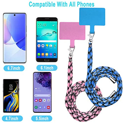 4 Pack Universal Phone Lanyard, Adjustable Nylon Neck Strap Cell Phone Crossbody Lanyards Straps + 6 Pcs Phone Patches, Detachable Strap Safety Tether & Pads for Most Smartphone, Pink/Black/Grey/Blue - color: Black,grey,blue,pink