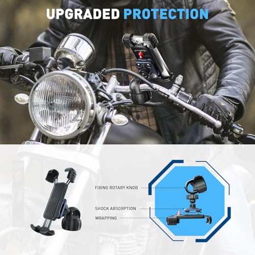 Motorcycle Phone Mount Holder - Upgrade Vibration Dampener - 360° Rotatable Bicycle Phone Holder, Bike Handlebar Phone Clip for 5.1" - 6.8" Smartphones