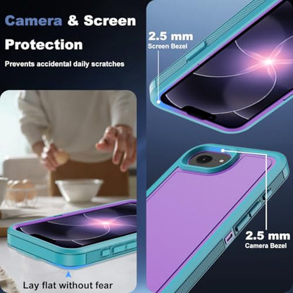for iPhone 17e Case & iPhone 16e Case, Military-Grade Drop Protection Dual-Layer Rugged Shell with Screen Protector, Full-Body Non-Slip Shockproof Heavy Duty Protective Bumper Phone Cover (Purple) - color: Purple