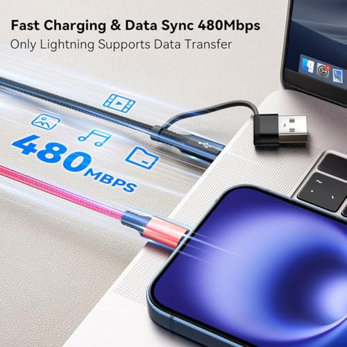 Minlu 6 in 1 Multi Charging Cable, USB A/USB C Charger Cable, 2 Pack 6Ft - size: 6 ft