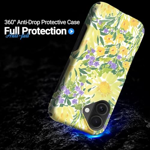 Case for iPhone 16 | Anti-Slip Side Handle| Bold Protective Design | Compatible with MagSafe | Bright Yellow Wildflowers | - color: Bright Yellow Wildflowers, size: iPhone 16