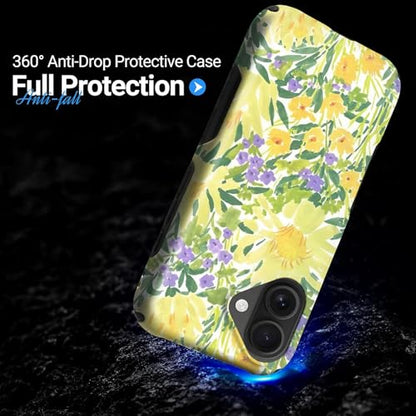 Case for iPhone 16 | Anti-Slip Side Handle| Bold Protective Design | Compatible with MagSafe | Bright Yellow Wildflowers | - color: Bright Yellow Wildflowers, size: iPhone 16