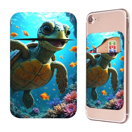 Phone Credit Card Holder Stick on, Cell Phone Pocket Self Adhesive Stretchy Stick on Wallet ID Credit Card Case Pouch Sleeve with Flap for All Smartphones, Baby Sea Turtle - color: Baby Sea Turtle