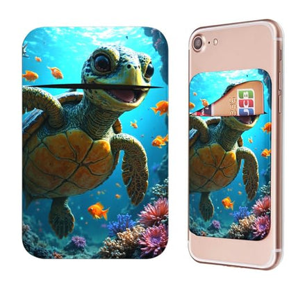 Phone Credit Card Holder Stick on, Cell Phone Pocket Self Adhesive Stretchy Stick on Wallet ID Credit Card Case Pouch Sleeve with Flap for All Smartphones, Baby Sea Turtle - color: Baby Sea Turtle