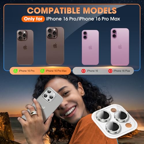 iPhone 16 Pro/16 Pro Max Camera Lens Protector Bling Diamond, Gray - color: Gray, size: 16 Pro/Max