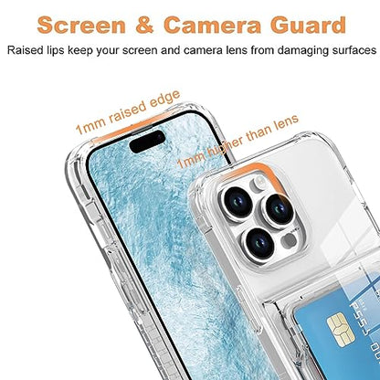 Wallet Case for iPhone 15 Pro with 3 Credit Card Holder Slot Clear | Shockproof Hybrid Heavy Duty Protection Clear Phone Cover Compatible with 15 Pro 6.1 Inch 2023 - color: Clear, size: iPhone 15 Pro