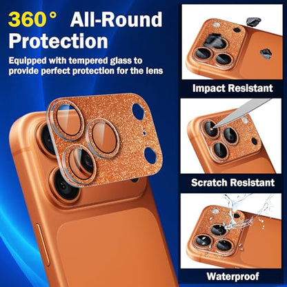 Camera Lens Protector for iPhone 17 Pro Max, Bling Glitter Women - color: Sparkly Orange