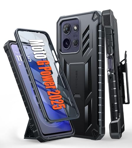FNTCASE for Motorola Moto G Power 5G 2025 Case with Belt Clip and Kickstand | Built-in Screen Protector, 20FT Military-Grade Drop Protection, Rugged Heavy Duty Shockproof Holster Protective Cover - color: Black