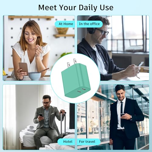 USB C Charger Block 3 Pack, Dual Port 20W Fast Wall Plug(Pine Green) - color: Pine Green