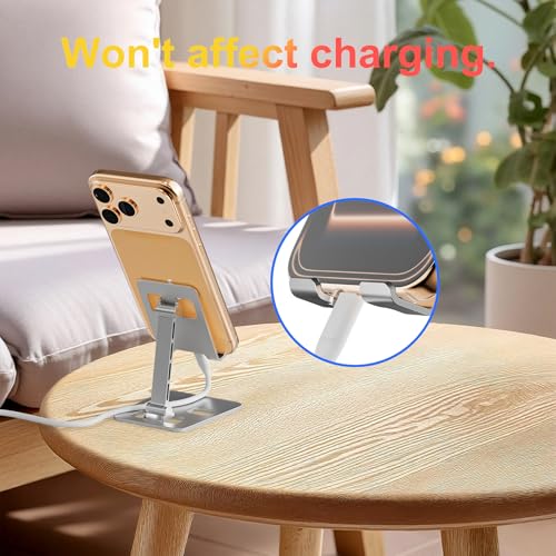 Foldable Cell Phone Stand, Height Angle Adjustable Desktop Phone Holder, Aluminum Alloy Anti-Slip Portable Cradle, Universal Compatible with iPhone Android Smartphone Tablet Nintendo Switch