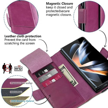 KEZiHOME Genuine Leather Wallet Case for Samsung Galaxy Z Fold 6 - color: Purple Brown, size: Galaxy Z Fold 6 Case