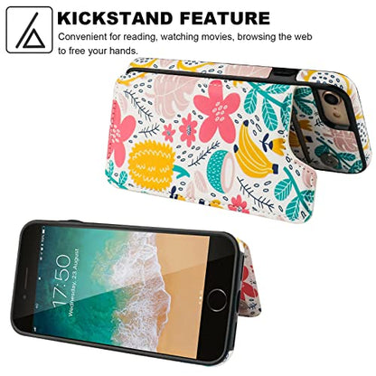 HAOPINSH iPhone SE Wallet Case with Card Holder, Summer Fruits Flip Folio PU Leather Kickstand, Double Magnetic Clasp, Shockproof 4.7" for iPhone SE(2022)/7/8 - color: Summer Fruits