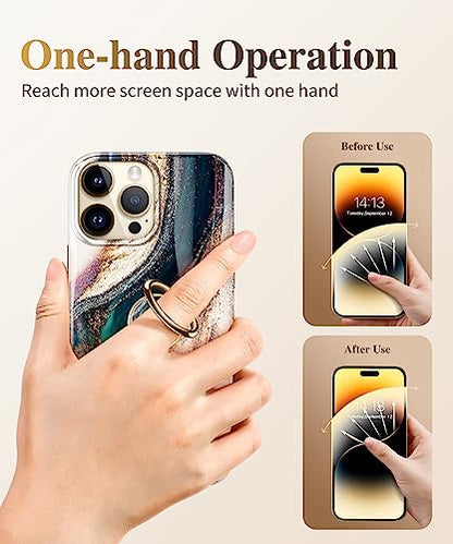 GVIEWIN Marble Cell Phone Ring Holder, Metal Kickstand Grip 360° Rotation - color: B-Drift Sand/Brown