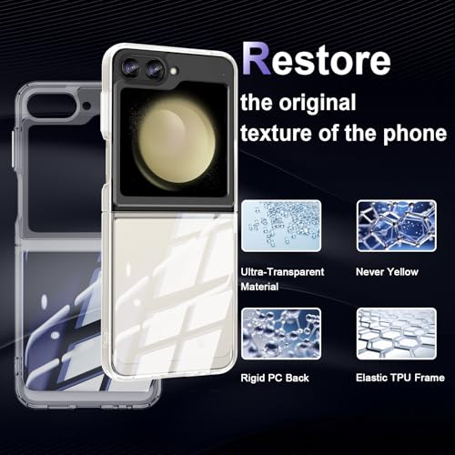 Case for Samsung Galaxy Z Flip 5, Military Grade Drop Protection Phone Case, Yellowing Resistant, Anti-Scratch Hard PC Back, Shockproof Hard Ultra-Thin Protective Cover, Clear - size: Samsung Galaxy Z Flip5