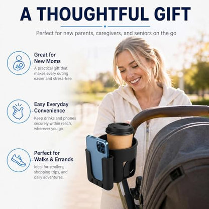 2 in 1 Universal Cup Holder with Phone Mount Tool-Free Clamp On for Stroller Walker Wheelchair Bike Scooter 360 Degree Rotatable Black - color: Black