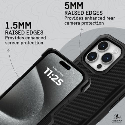 Pelican Shield iPhone 15 Pro Max Case - Rugged MagSafe Phone Case - Black | Magnetic Phone Case w/21ft Military Grade Drop Protection - Phone Cover w/ Belt Clip Holster Kickstand for iPhone 15 Pro Max - color: Shield Black, style: MagSafe