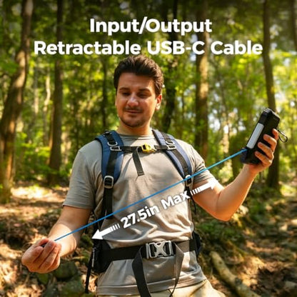 BLAVOR Solar Power Bank Built-in Retractable Cable 20000mAh - color: Black
