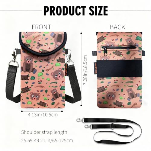 Neoprene Phone Sleeve Pouch Case Bag for Men Women w/Crossbody Strap/Neck Lanyard for iPhone 17/16/15/14 Pro Max, Samsung S25，Pixel 10 - color: Bear Woodland