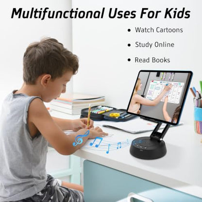 Cell Phone Stand with Wireless Bluetooth Speaker,Adjustable Height and Angle Phone Stand for Desk, HD Stereo Sound & Anti-Slip Base Phone Holder Speaker Compatible with iPhone,Gifts for Men Women