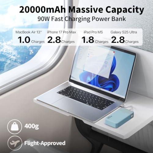 JUOVI Laptop Power Bank 90W 20000mAh Portable Charger - color: Blue