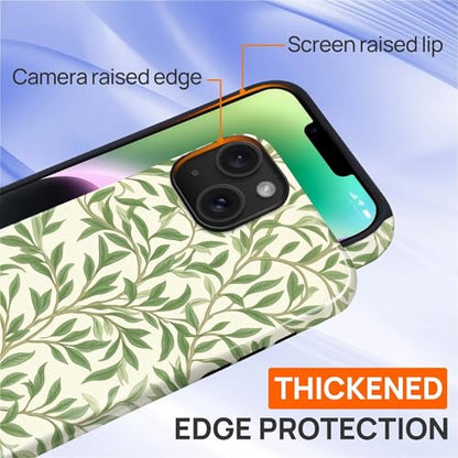 Case for iPhone 14 Plus, Shockproof Hybrid Protective Phone Case, Dual-Layer Drop Protection Anti-Scratch, Green Leaves - color: Green Leaves, size: iPhone 14 Plus