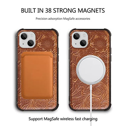 Leather Case Compatible with iPhone 13 Pro Wallet 6.1" Brown | Genuine Leather 2-in-1 Magnetic Detachable Shockproof,Flip Folio Cover with Card Slot,RFID Blocking Brown - color: Brown, size: 6.1"-13 pro