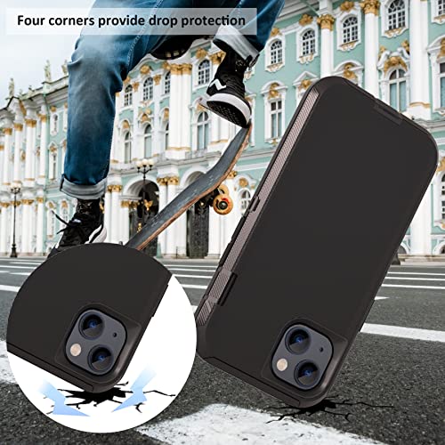 Compatible with iPhone 13 6.1 inch Case,with Screen Protectors,Heavy Duty Rugged Shockproof Full Body Protection Kickstand Case with Belt Clip Holster for iPhone 13 Phone (Black) - color: Black