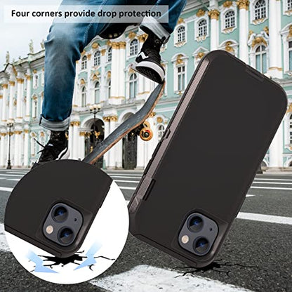 Compatible with iPhone 13 6.1 inch Case,with Screen Protectors,Heavy Duty Rugged Shockproof Full Body Protection Kickstand Case with Belt Clip Holster for iPhone 13 Phone (Black) - color: Black