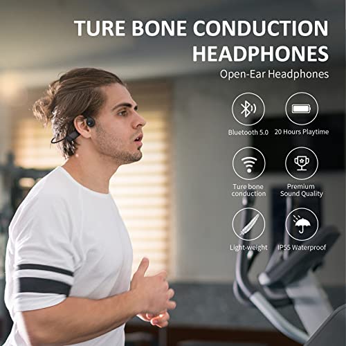 Bone Conduction Headphones - Open-Ear Headphones with MIC, Bluetooth 5.4, 20Hr Long Battery Life, IPX5 Waterproof for Sports Workouts Cycling Running Gym Hiking,Black