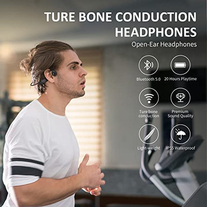 Bone Conduction Headphones - Open-Ear Headphones with MIC, Bluetooth 5.4, 20Hr Long Battery Life, IPX5 Waterproof for Sports Workouts Cycling Running Gym Hiking,Black