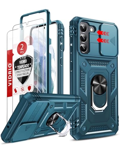 LeYi for S21-Phone Case: Samsung S21 Case with 2 PCS Glass Screen Protector, Slide Camera Cover Military-Grade Protection Galaxy S21 5G Case, Kickstand para Telefono Cell Samsung Galaxy S21 Case, Blue - color: Blue, size: Galaxy S21 (6.2'')