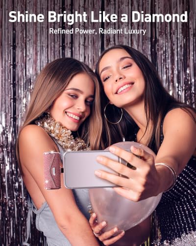 iWALK Upgraded Sparkly Portable Charger 22.5W, 5000mAh Power Bank for iPhone 18 Pro/17/16/15 Series, Mini Battery Pack with Built-in USB-C Connector Compatible with Samsung S25/24, iPad Pro/Air, Pink - color: Pink