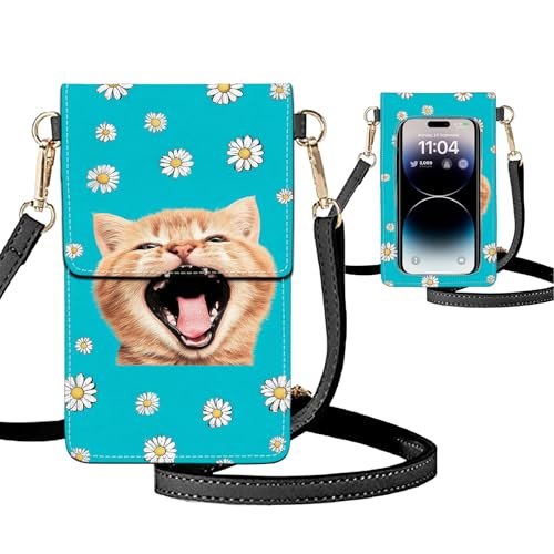 Small Crossbody Bags for Women Touchscreen Cell Phone Bag Cross Body Purses with adjustable Strap,Gifts For Teenage Girls - color: Cat & Daisies