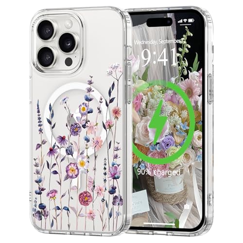 for iPhone 15 Pro Case Flower Clear Magnetic Floral,Muticolor | [Compatible with Magsafe], Cute Flower Girls Women Clear Case Silicone Shockproof Protective Cover with Pretty Floral Pattern - color: Muticolor, size: iPhone 15 Pro