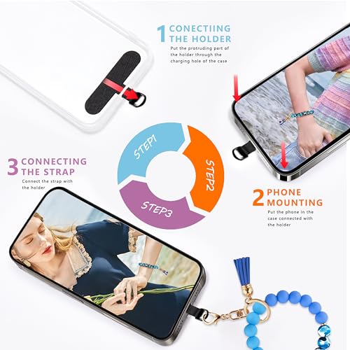 Silicone Beaded Phone Wrist Strap for Women, BPA-Free Silicone - color: Dark Blue