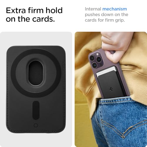 Spigen for MagSafe Wallet, Holds 3 Cards, Strong Magnet, Valentinus MagFit - color: PU Black, size: 3-Cards