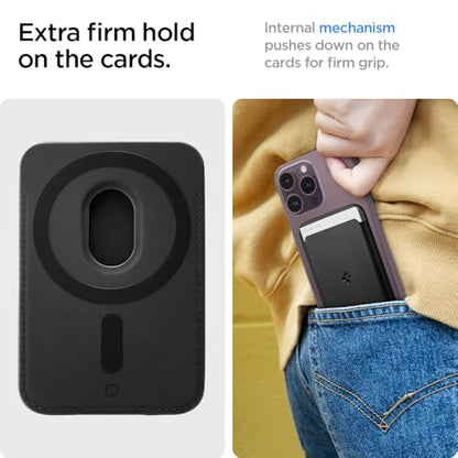 Spigen for MagSafe Wallet, Holds 3 Cards, Strong Magnet, Valentinus MagFit - color: PU Black, size: 3-Cards