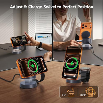 iVANKY 3 in 1 Mag-Safe Charger Stand, 15W Fast Magnetic Wireless Charging Station with Night Light for iPhone 18 Pro/Pro Max 17e 17 16 15 14 13, Apple Watch, AirPods 4/3/2/Pro(No AC Adapter) - size: No Adapter