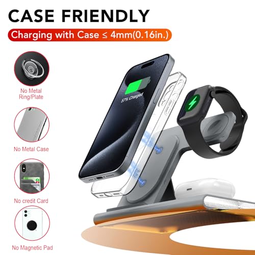 3 in 1 Foldable Charging Station for Apple Wireless Charger - color: Gray