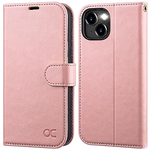 OCASE Compatible with iPhone 15 Wallet Case, PU Leather Flip Folio Case with Card Holders RFID Blocking Kickstand [Shockproof TPU Inner Shell] Phone Cover 6.1 Inch 2023, Pink - color: Pink
