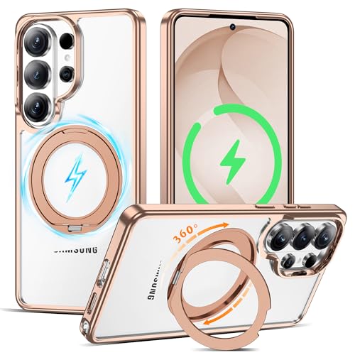 Compatible with Clear Samsung Galaxy S26 Ultra Case with 360° Invisible Magnetic Ring Stand [Compatible with Mag-Safe] Shockproof Plating Phone Case for S26 Ultra 6.9",Desert Gold - color: Desert Gold, size: Samsung Galaxy S26 Ultra
