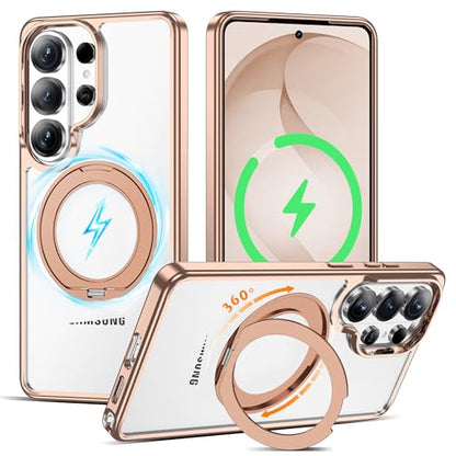 Compatible with Clear Samsung Galaxy S26 Ultra Case with 360° Invisible Magnetic Ring Stand [Compatible with Mag-Safe] Shockproof Plating Phone Case for S26 Ultra 6.9",Desert Gold - color: Desert Gold, size: Samsung Galaxy S26 Ultra