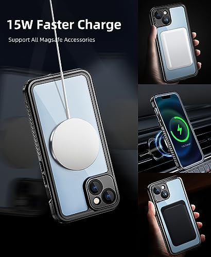 Beeasy for iPhone 14 Waterproof Case Compatible with Magsafe IP68 Underwater Military Grade, Phone Case with Shockproof, Dustproof, Rugged 360 Full Body Protection Cover with Built-in Screen Protector - size: iPhone 14 (6.1")