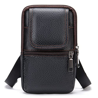 Leather Shoulder Pouch Men, Phone Waist Bag, Belt Loop Messenger Business Bag Crossbody Satchel Purse with Adjustable Strap - color: Black
