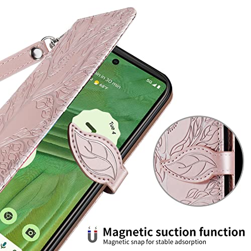 Wallet Case for Google Pixel 7 with Card Holder/Slot,PU Leather Folio Flip Shell [Kickstand][Magnetic Closure][Wrist Strap] Shockproof Cover Fit Google Pixel 7, Rose Gold - color: Rose gold, size: Google Pixel 7