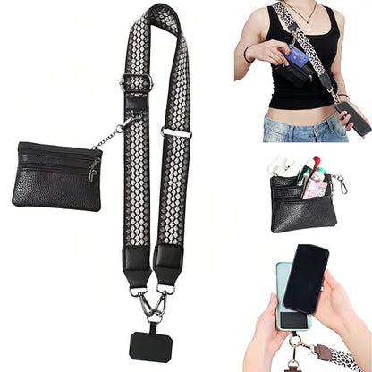 Crossbody Body Phone Holder for Women, New Phone Strap with Zippered Pouch, Adjustable Crossbody Strap - color: Brown Black